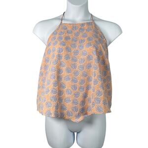 Sweet Rain Halter Tank Top Womens Plus 2X Peach Blue Tropical Print Lightweight